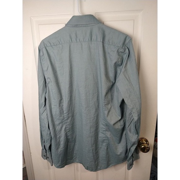 Express Men 1MX Fitted Long Sleeve Collared Button Teal Shirt. Size L - Picture 12 of 12